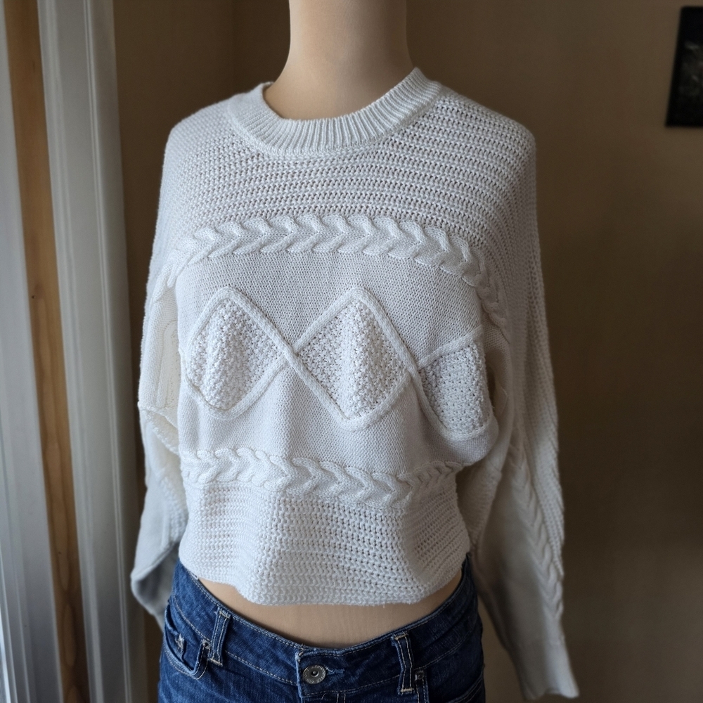 Wild Fable White Cable Knit Dolman Sweater, Size XS‎